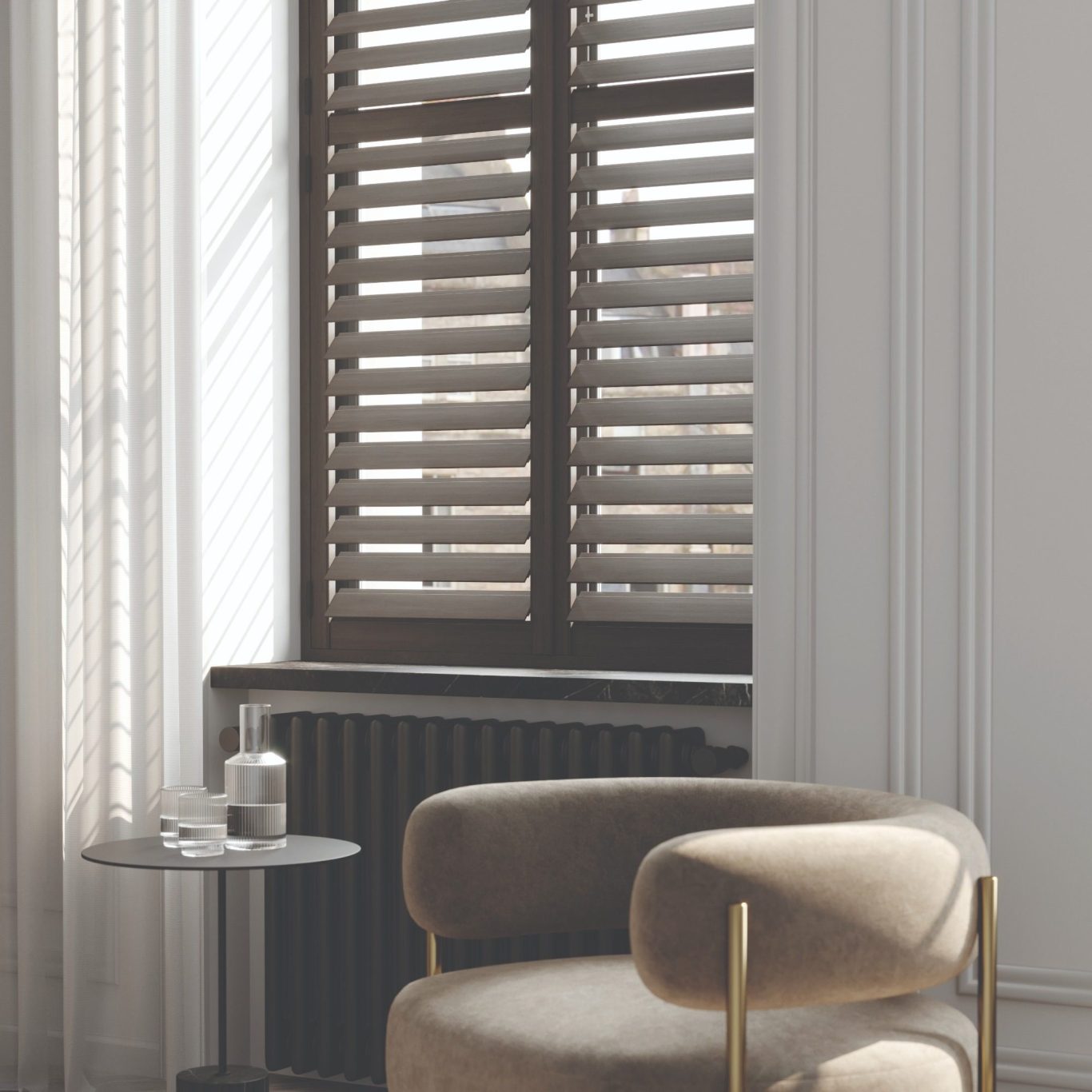 Luxury Plantation Shutters in Telford Study Room Elegant wooden plantation shutters in bright Telford study room | ShireLuxe Shutters Shropshire installation